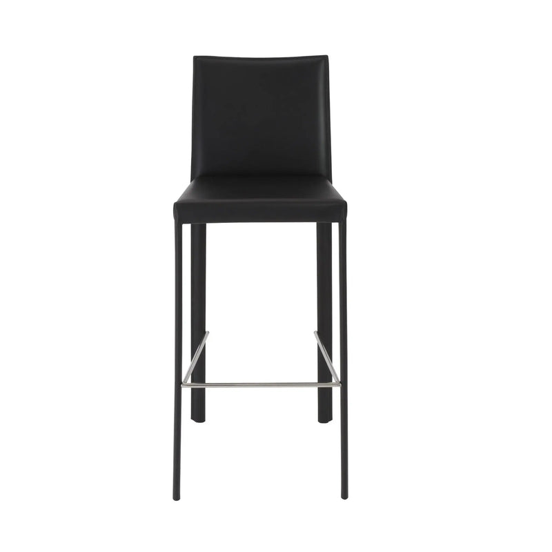 Set of Two 30" Black Faux Leather and Steel Bar Height Bar Chairs Homeroots Living Room