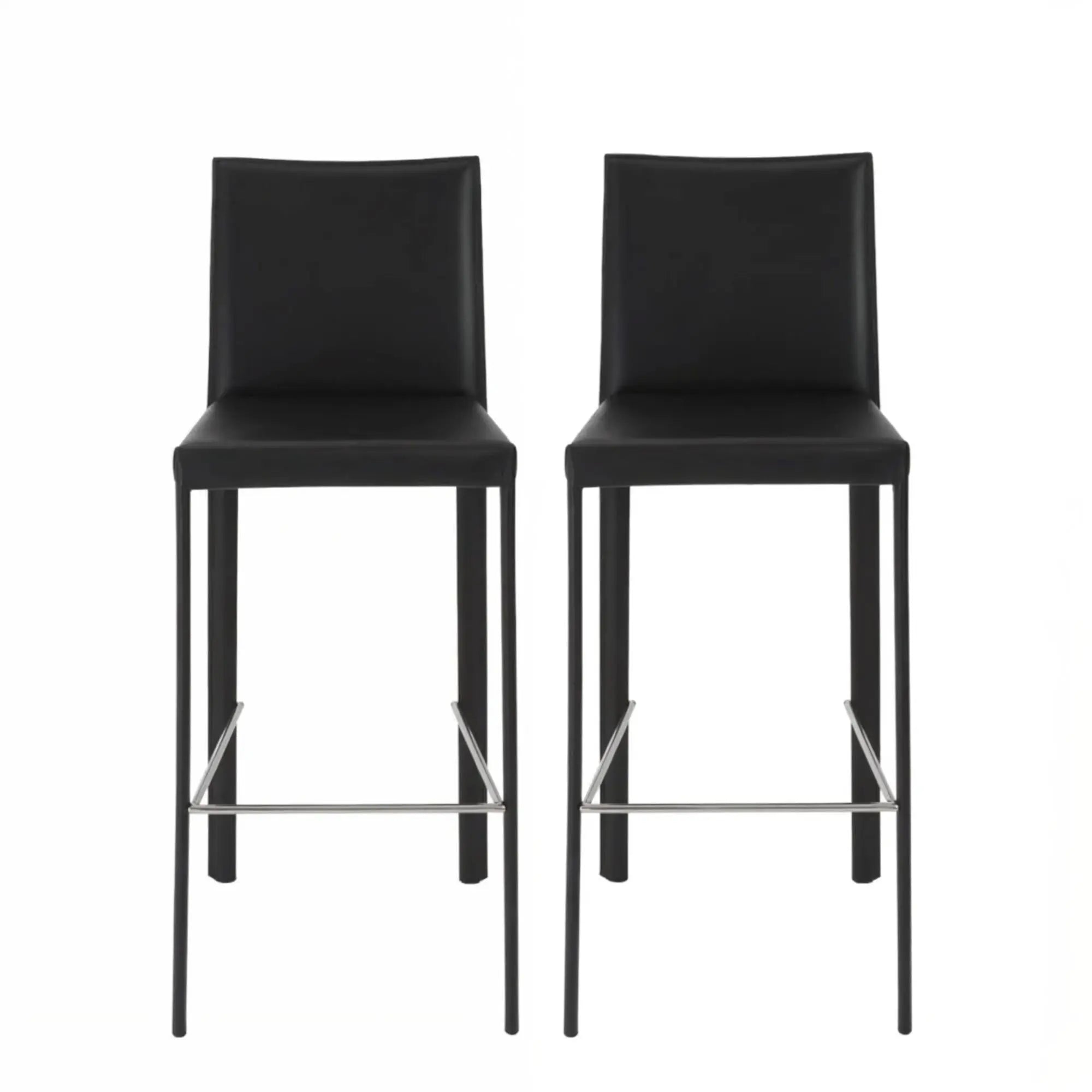 Set of Two 30" Black Faux Leather and Steel Bar Height Bar Chairs Homeroots Living Room