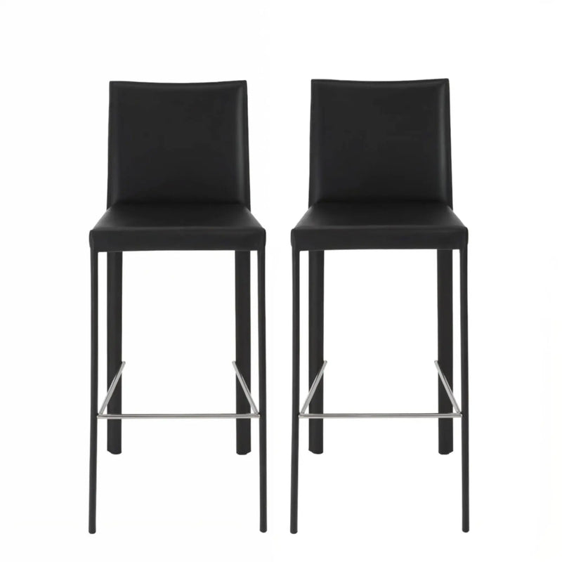 Set of Two 30" Black Faux Leather and Steel Bar Height Bar Chairs Homeroots Living Room