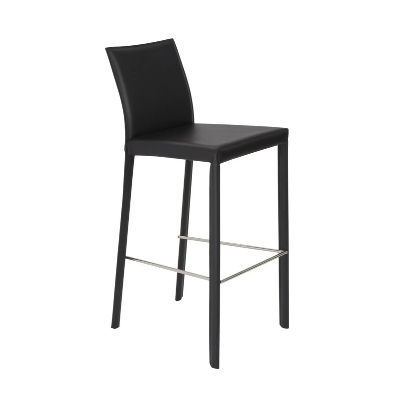 Set of Two 30" Black Faux Leather and Steel Bar Height Bar Chairs Homeroots Living Room