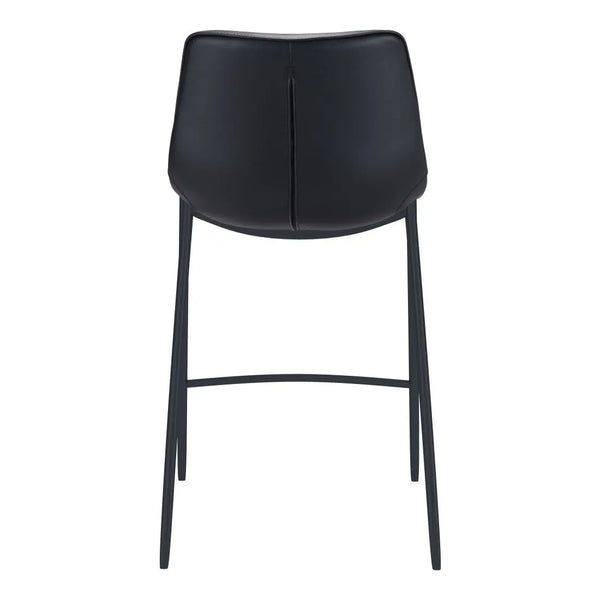 Set of Two 30" Black Faux Leather and Steel Low Back Bar Height Bar Chairs Homeroots Living Room