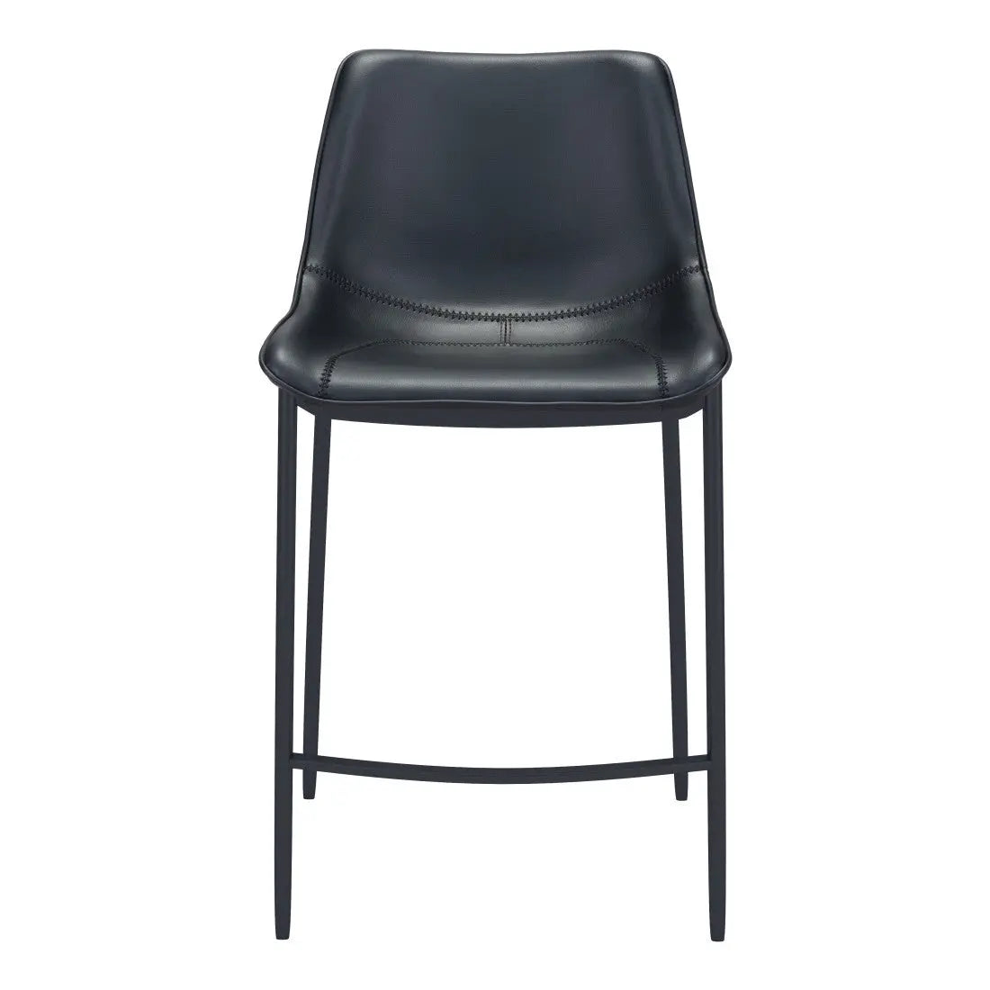 Set of Two 30" Black Faux Leather and Steel Low Back Bar Height Bar Chairs Homeroots Living Room