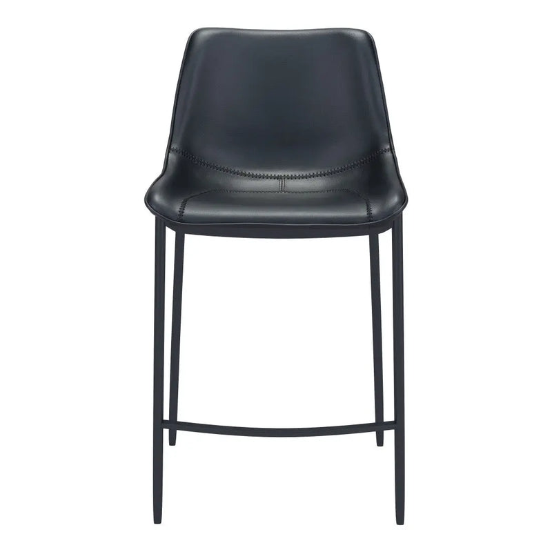 Set of Two 30" Black Faux Leather and Steel Low Back Bar Height Bar Chairs Homeroots Living Room