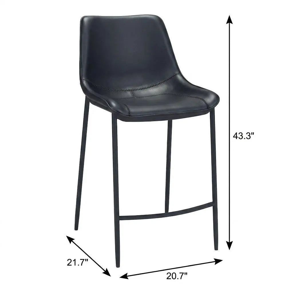 Set of Two 30" Black Faux Leather and Steel Low Back Bar Height Bar Chairs Homeroots Living Room