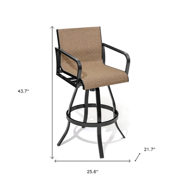 Set of Two 30" Black and Brown Aluminum Swivel Outdoor Bar Height Chairs Homeroots Outdoor