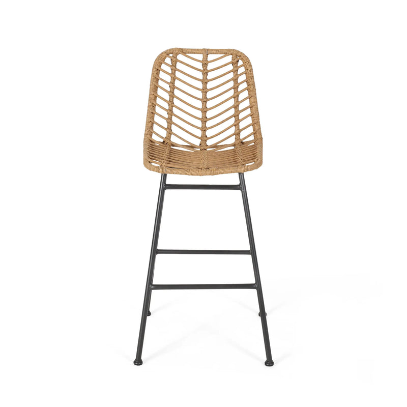 Set of Two 30" Black and Brown Iron Outdoor Bar Height Chairs Homeroots Outdoor