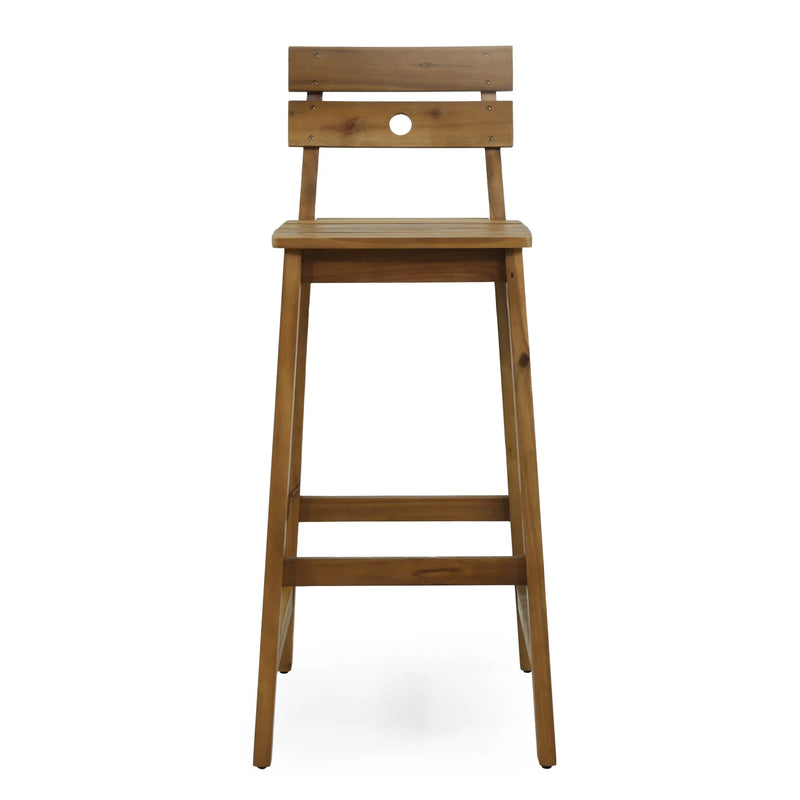 Set of Two 30" Brown Solid Wood Outdoor Bar Height Chairs Homeroots Outdoor