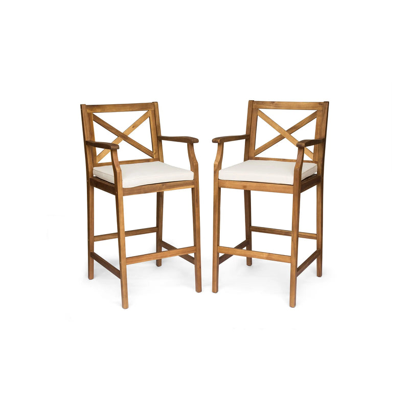 Set of Two 30" Brown Solid Wood Outdoor Bar Height Chairs Homeroots Outdoor