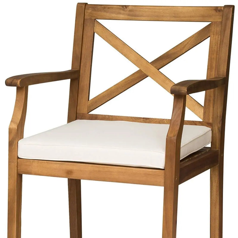 Set of Two 30" Brown Solid Wood Outdoor Bar Height Chairs Homeroots Outdoor