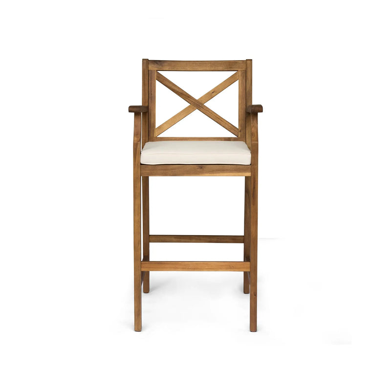 Set of Two 30" Brown Solid Wood Outdoor Bar Height Chairs Homeroots Outdoor