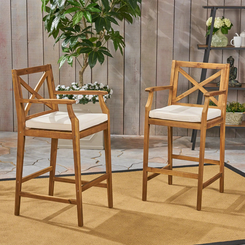 Set of Two 30" Brown Solid Wood Outdoor Bar Height Chairs Homeroots Outdoor