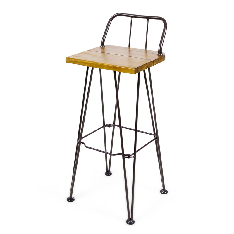 Set of Two 30" Brown and Natural Solid Wood Low Back Outdoor Bar Height Chairs Homeroots Outdoor