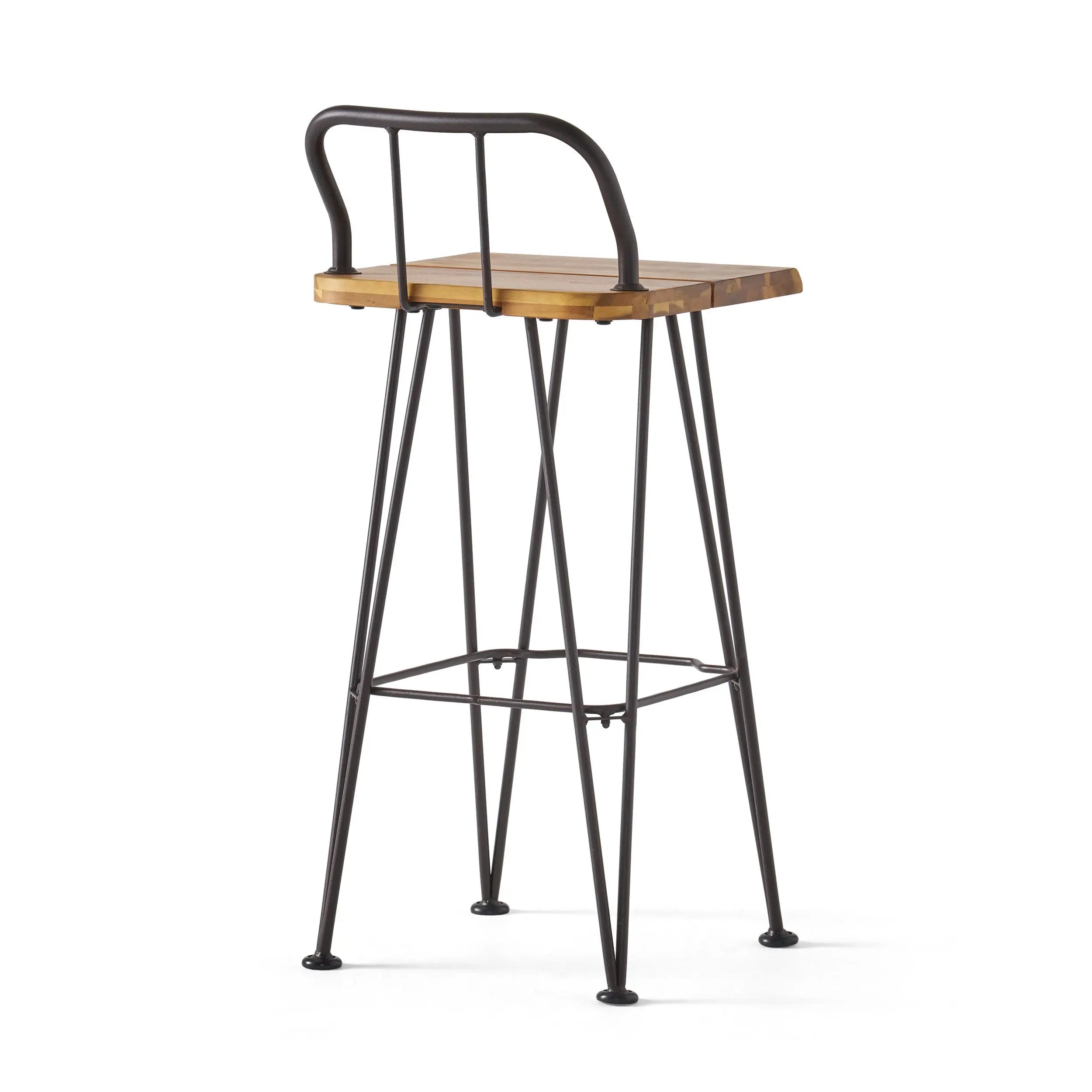 Set of Two 30" Brown and Natural Solid Wood Low Back Outdoor Bar Height Chairs Homeroots Outdoor