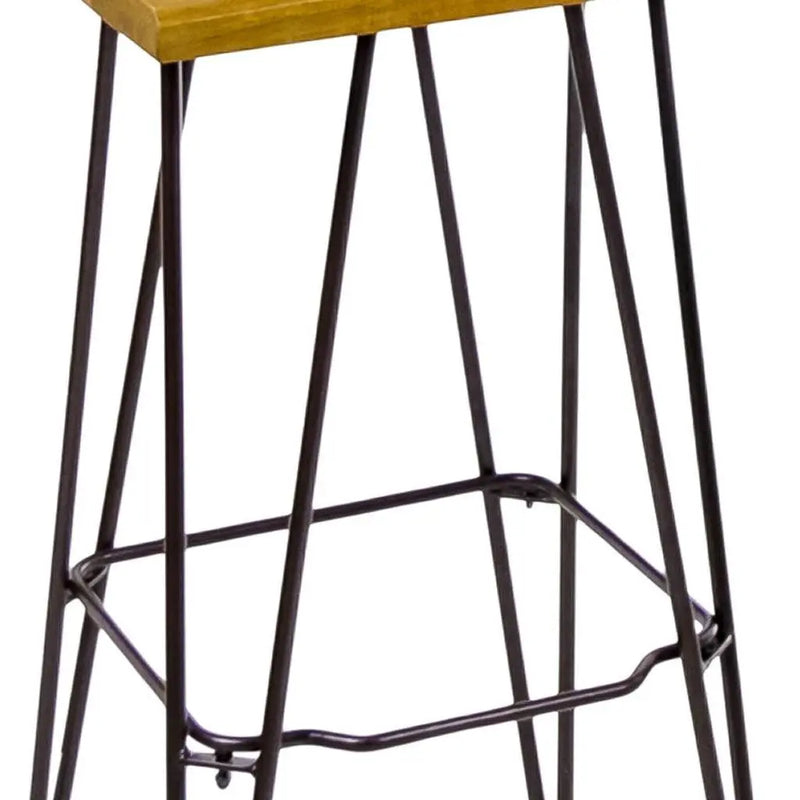Set of Two 30" Brown and Natural Solid Wood Low Back Outdoor Bar Height Chairs Homeroots Outdoor