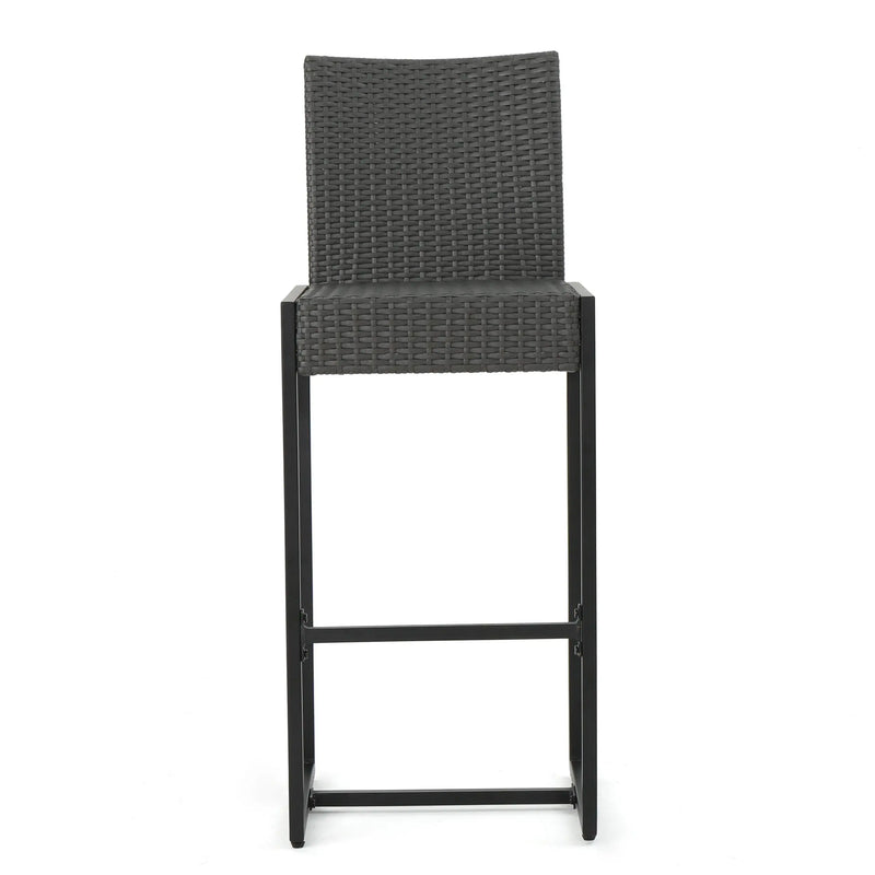 Set of Two 30" Gray Iron Outdoor Bar Height Chairs Homeroots Outdoor