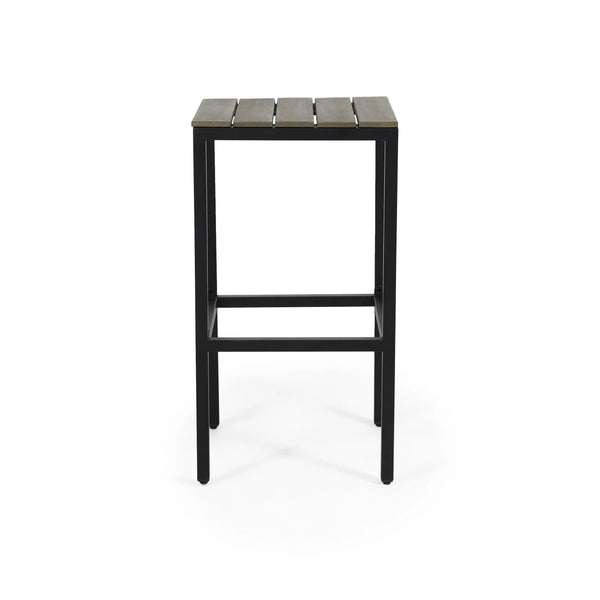 Set of Two 30" Gray Solid Wood Backless Outdoor Bar Height Chairs Homeroots Outdoor