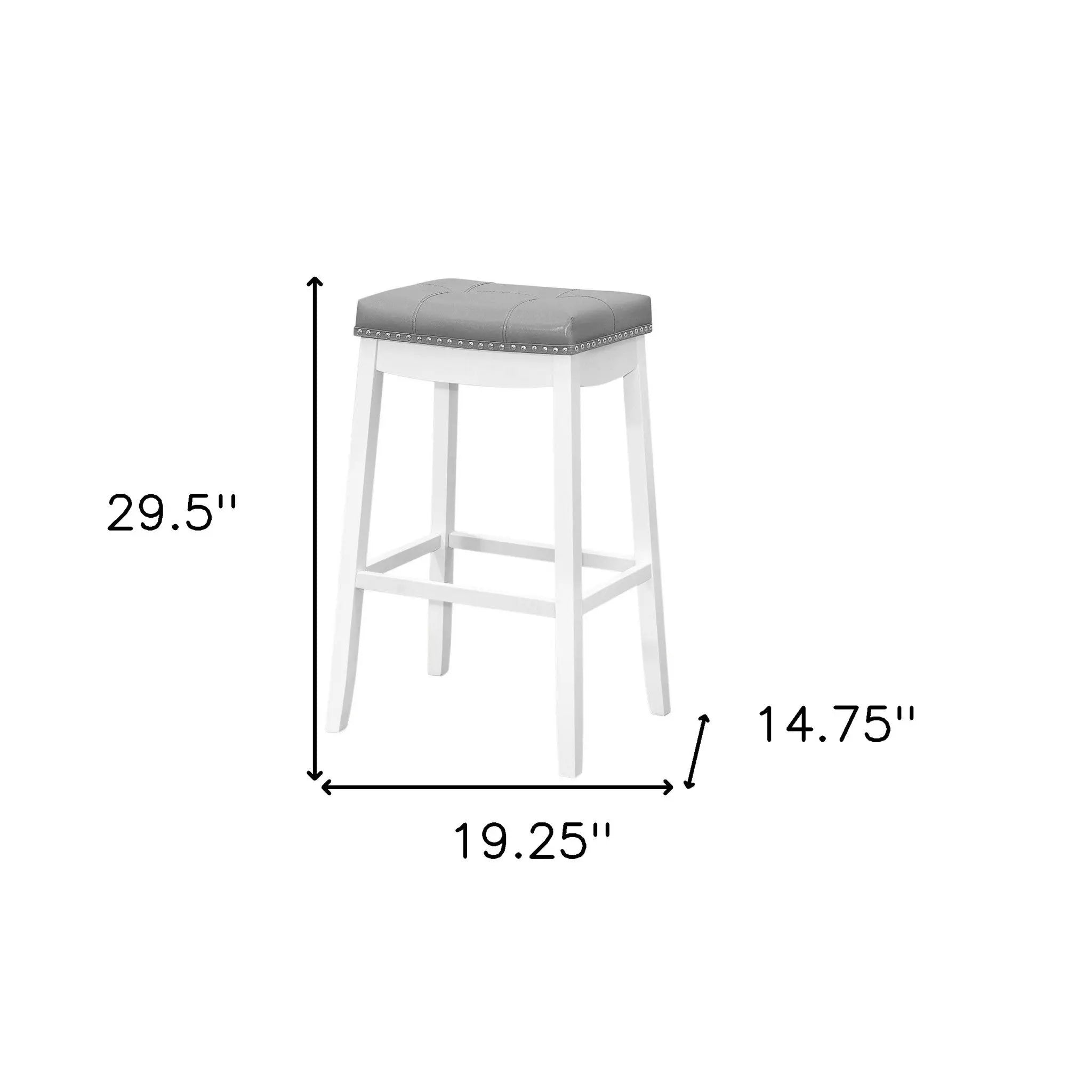 Set of Two 30" Gray and White Faux Leather and Solid Wood Backless Bar Height Bar Chairs Homeroots Living Room