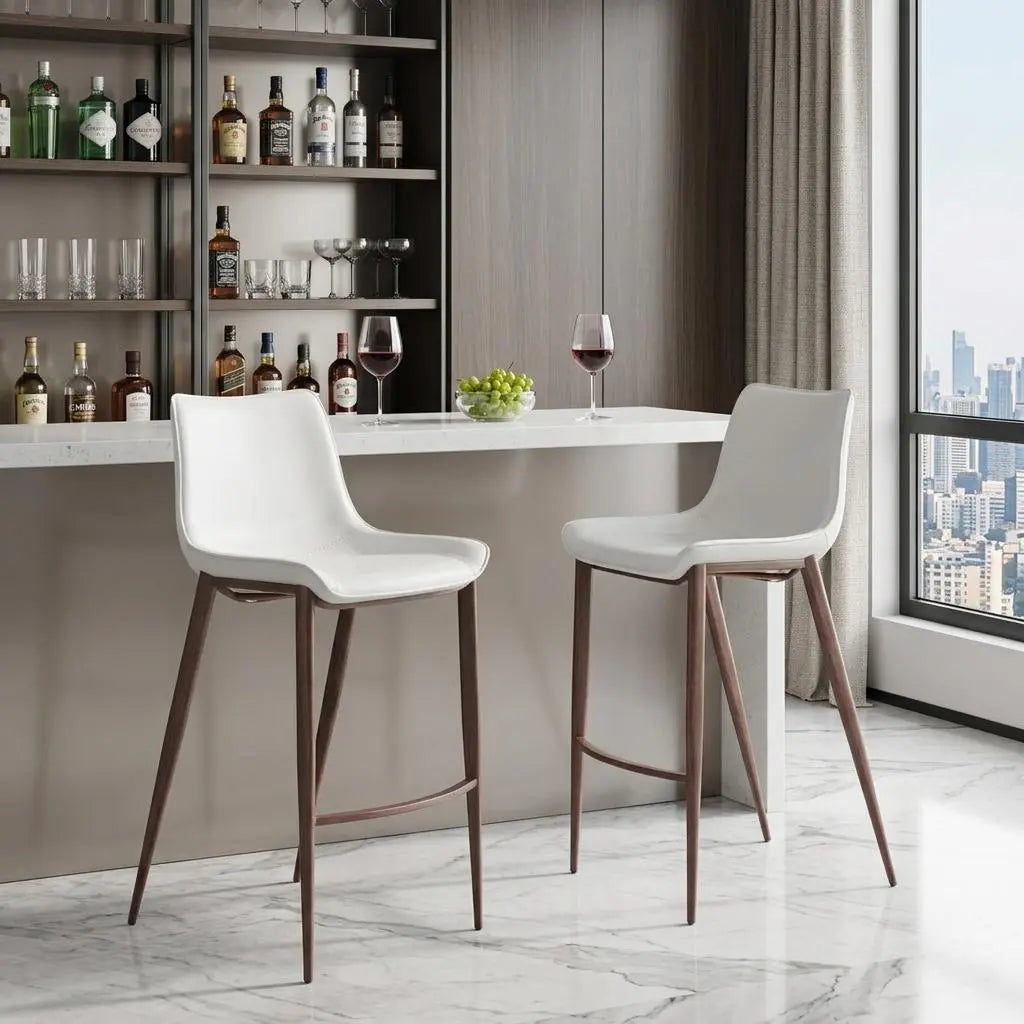 Set of Two 30" White And Brown Steel Low Back Bar Height Bar Chairs Homeroots Living Room