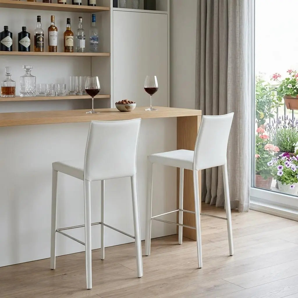 Set of Two 30" White Steel Low Back Bar Height Bar Chairs Homeroots Living Room