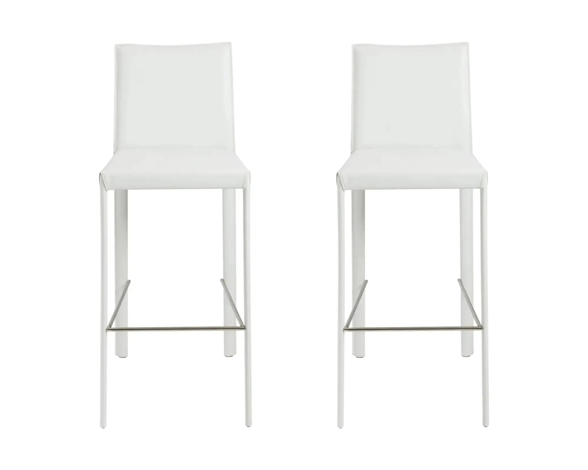 Set of Two 30" White Steel Low Back Bar Height Bar Chairs Homeroots Living Room