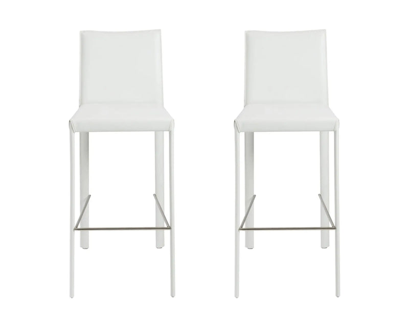 Set of Two 30" White Steel Low Back Bar Height Bar Chairs Homeroots Living Room