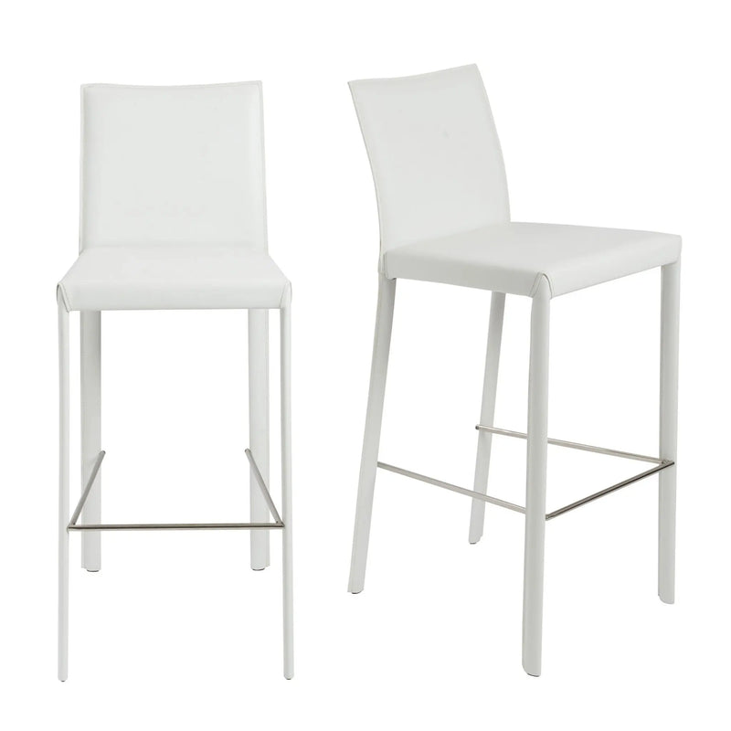 Set of Two 30" White Steel Low Back Bar Height Bar Chairs Homeroots Living Room