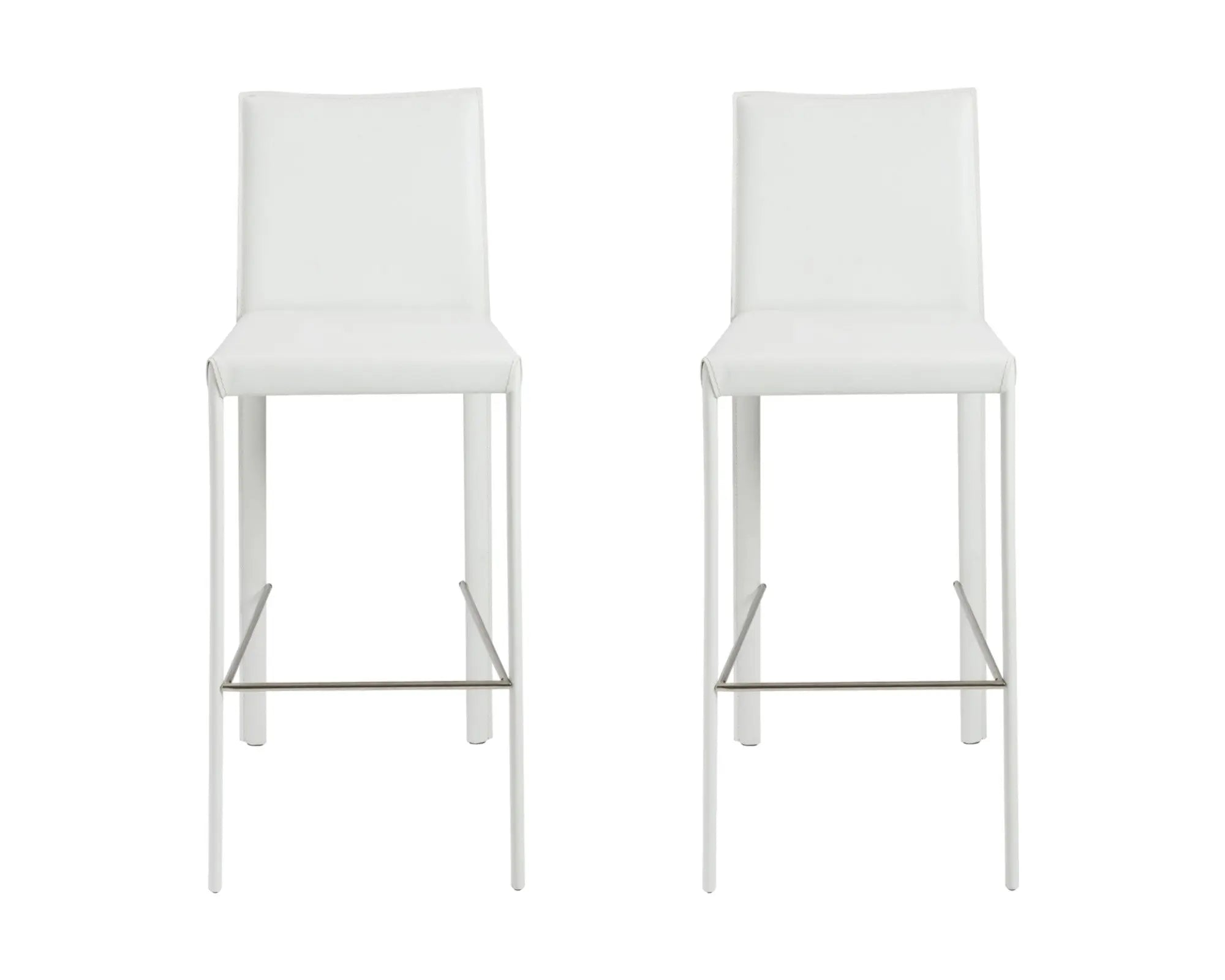Set of Two 30" White Steel Low Back Bar Height Bar Chairs Homeroots Living Room