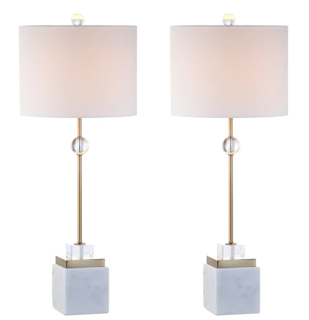 Set of Two 30" White Table Lamps With Drum Shades Homeroots Lighting