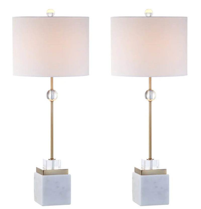 Set of Two 30" White Table Lamps With Drum Shades Homeroots Lighting