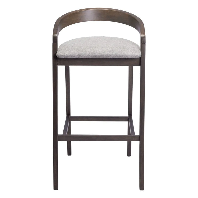 Set of Two 31" Gray and Espresso Fabric and Solid Wood Low Back Bar Height Bar Chairs Homeroots Living Room