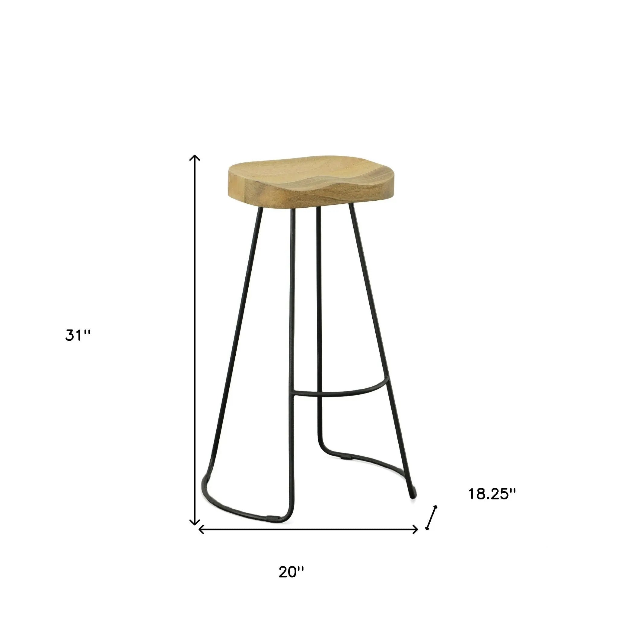 Set of Two 31" Natural and Black Solid Wood and Steel Backless Bar Height Bar Chairs Homeroots Living Room