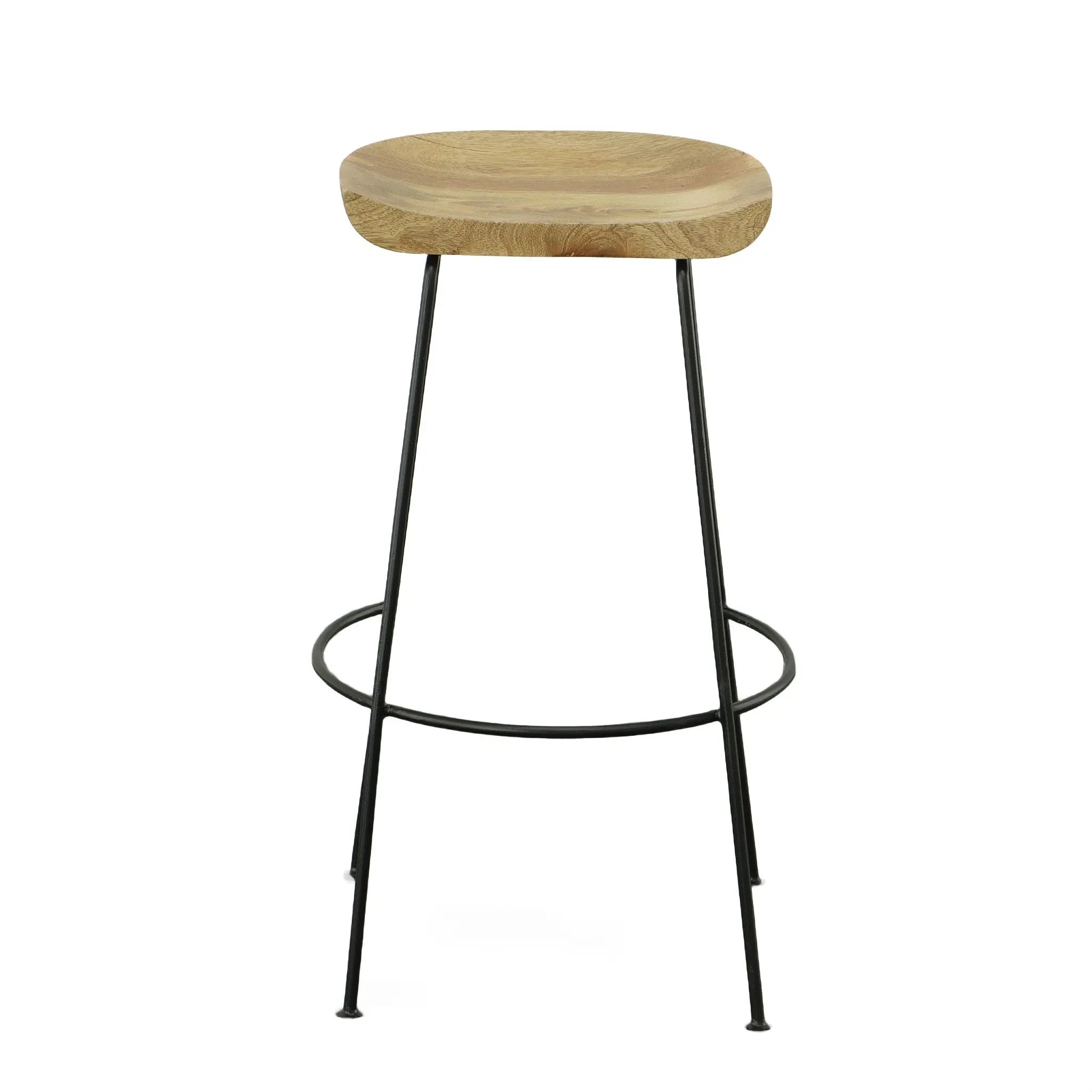 Set of Two 31" Natural and Black Solid Wood and Steel Backless Bar Height Bar Chairs Homeroots Living Room