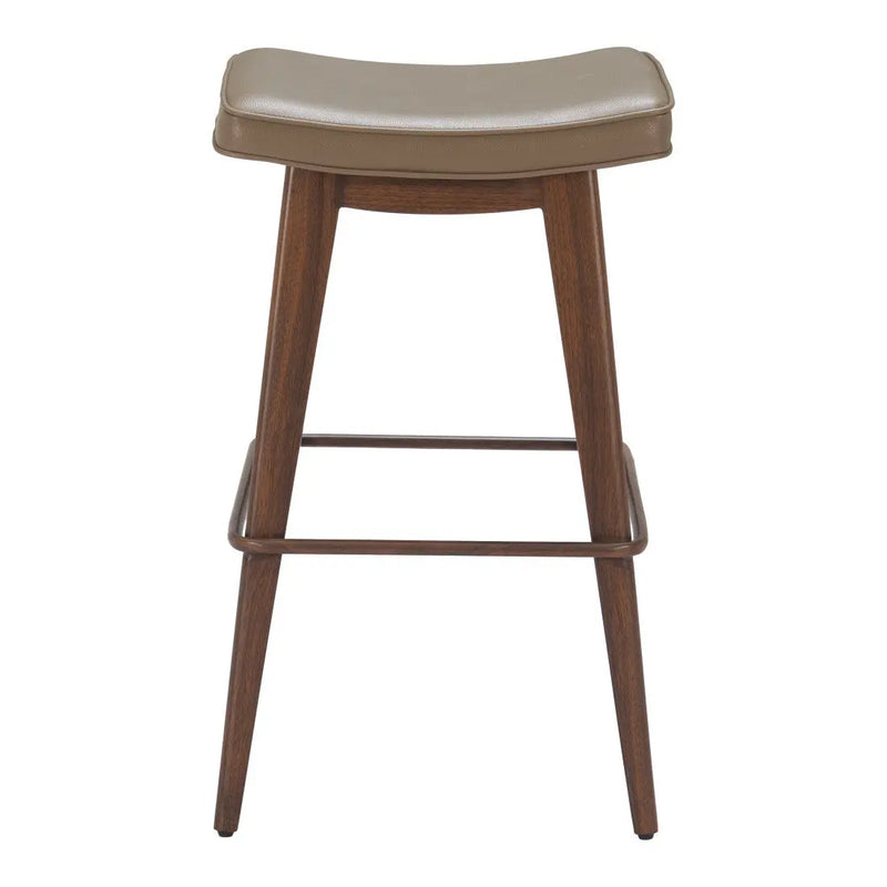 Set of Two 31" Taupe and Walnut Faux Leather and Steel Backless Bar Height Bar Chairs Homeroots Living Room