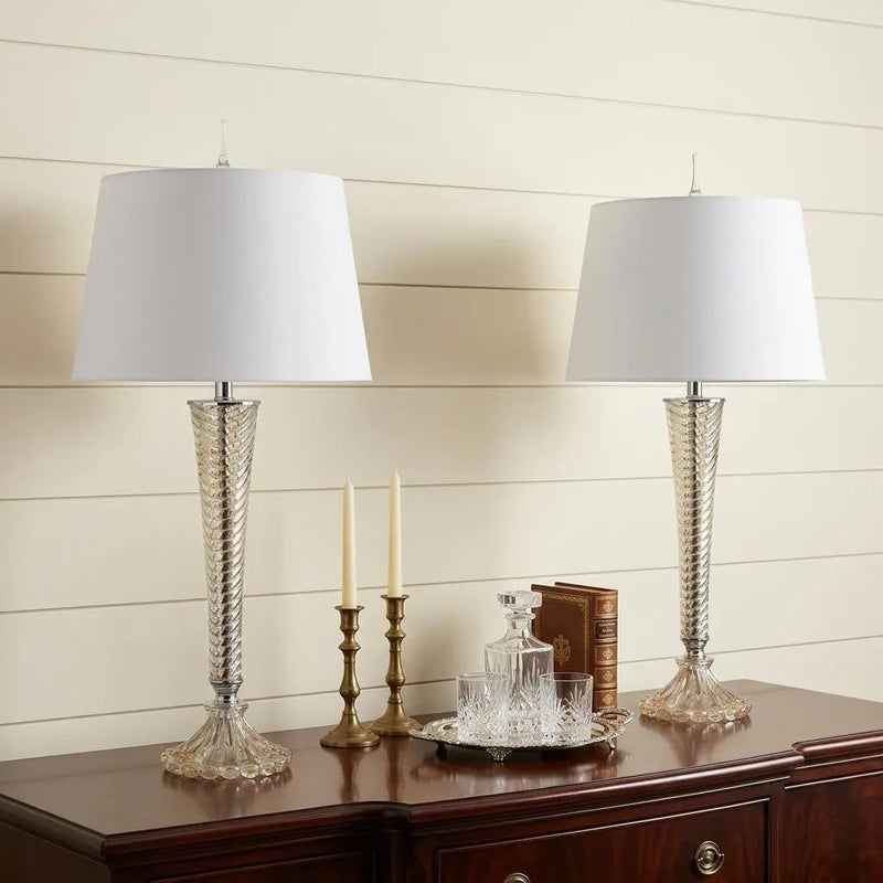 Set of Two 32" Champagne Urn Buffet Lamps With Globe Shades Homeroots Lighting