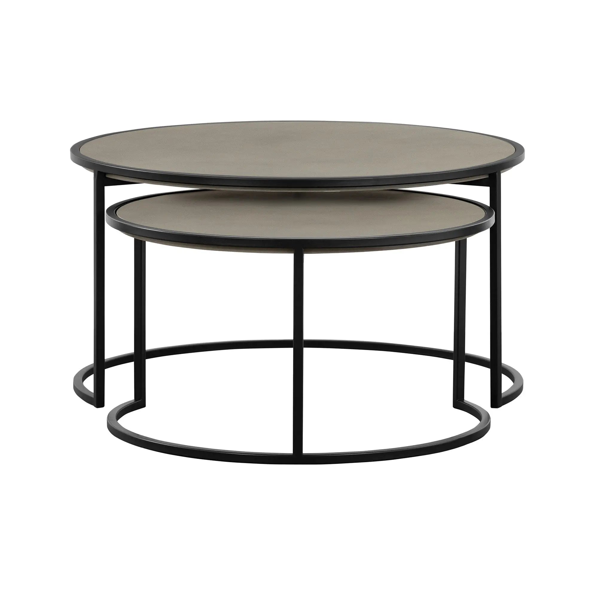 Set of Two 32" Gray And Black Concrete And Metal Round Nested Coffee Tables Homeroots Living Room