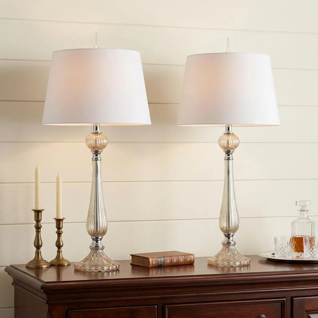 Set of Two 33" Champagne Novelty Table Lamps With Globe Shades Homeroots Lighting