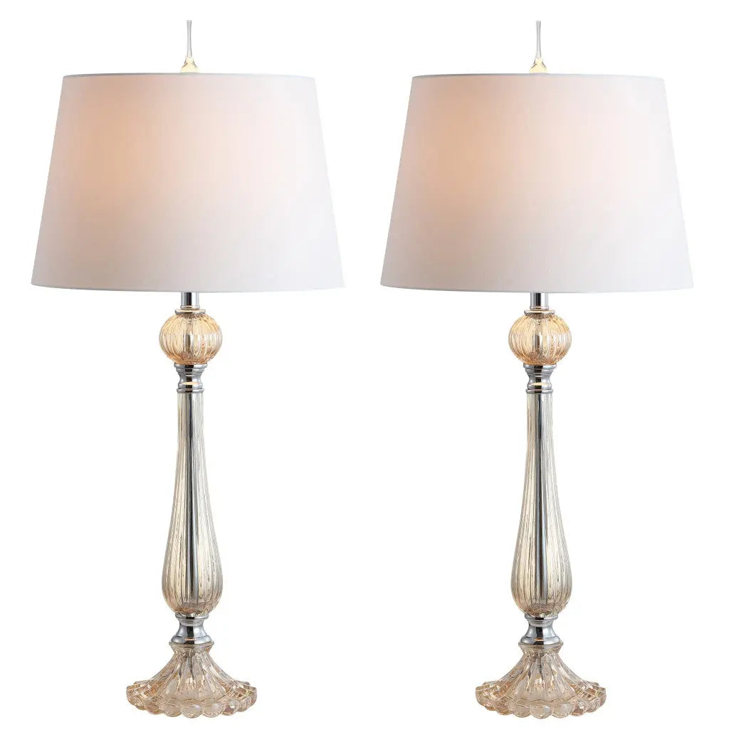 Set of Two 33" Champagne Novelty Table Lamps With Globe Shades Homeroots Lighting