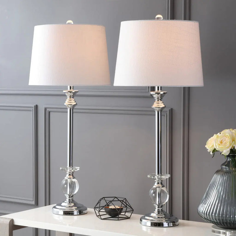 Set of Two 33" Silver Table Lamps With Drum Shades Homeroots Lighting
