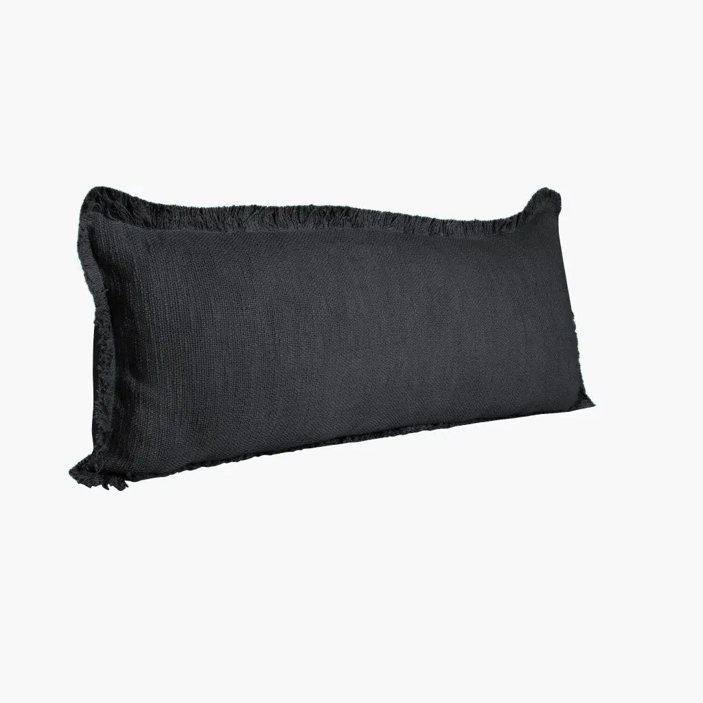 Set of Two 36" X 14" Jet And Black Lumbar Striped Cotton Throw Pillow Covers Homeroots Home Decor