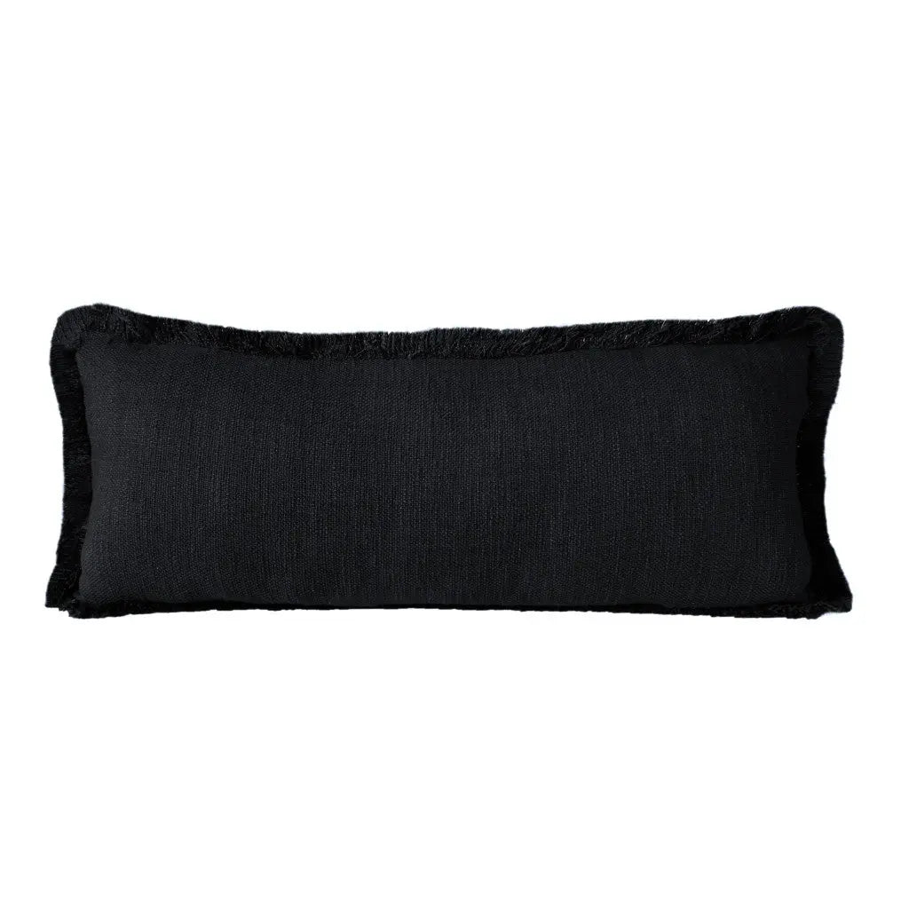 Set of Two 36" X 14" Jet And Black Lumbar Striped Cotton Throw Pillow Covers Homeroots Home Decor
