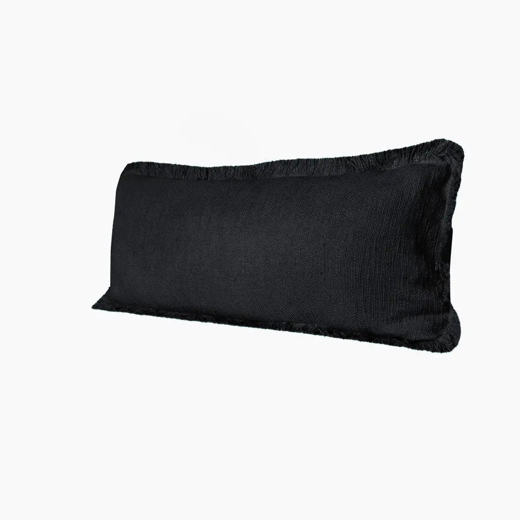 Set of Two 36" X 14" Jet And Black Lumbar Striped Cotton Throw Pillow Covers Homeroots Home Decor