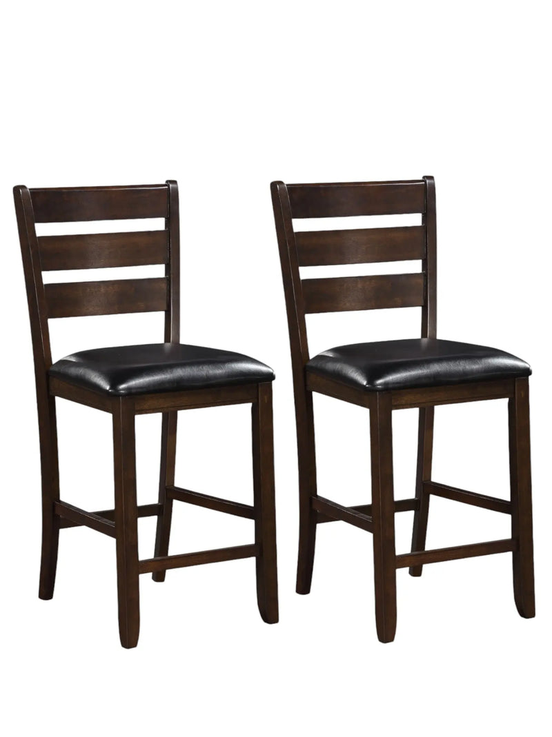 Set of Two 41" Black and Brown Faux Leather and Solid Wood Counter Height Bar Chairs Homeroots Living Room
