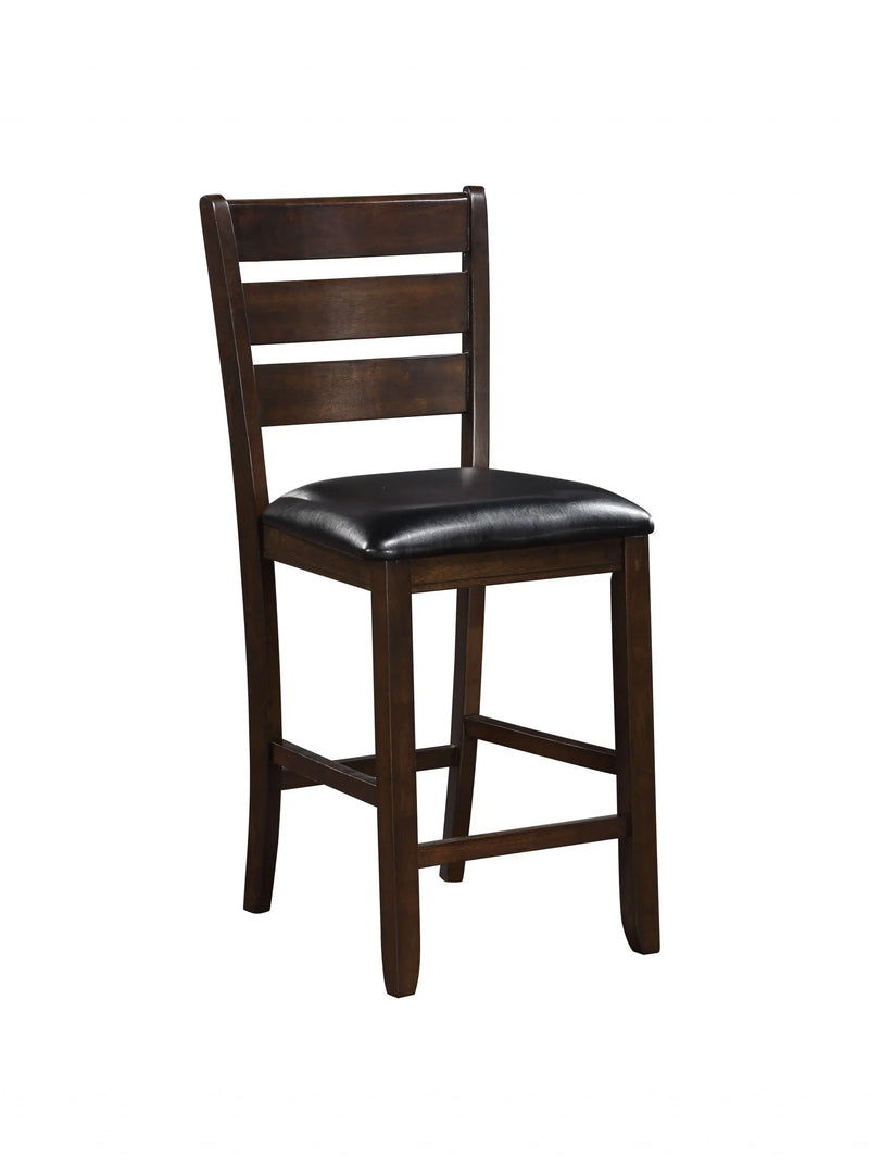 Set of Two 41" Black and Brown Faux Leather and Solid Wood Counter Height Bar Chairs Homeroots Living Room