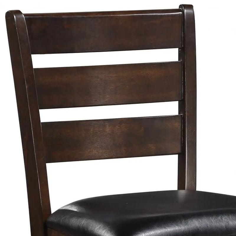 Set of Two 41" Black and Brown Faux Leather and Solid Wood Counter Height Bar Chairs Homeroots Living Room