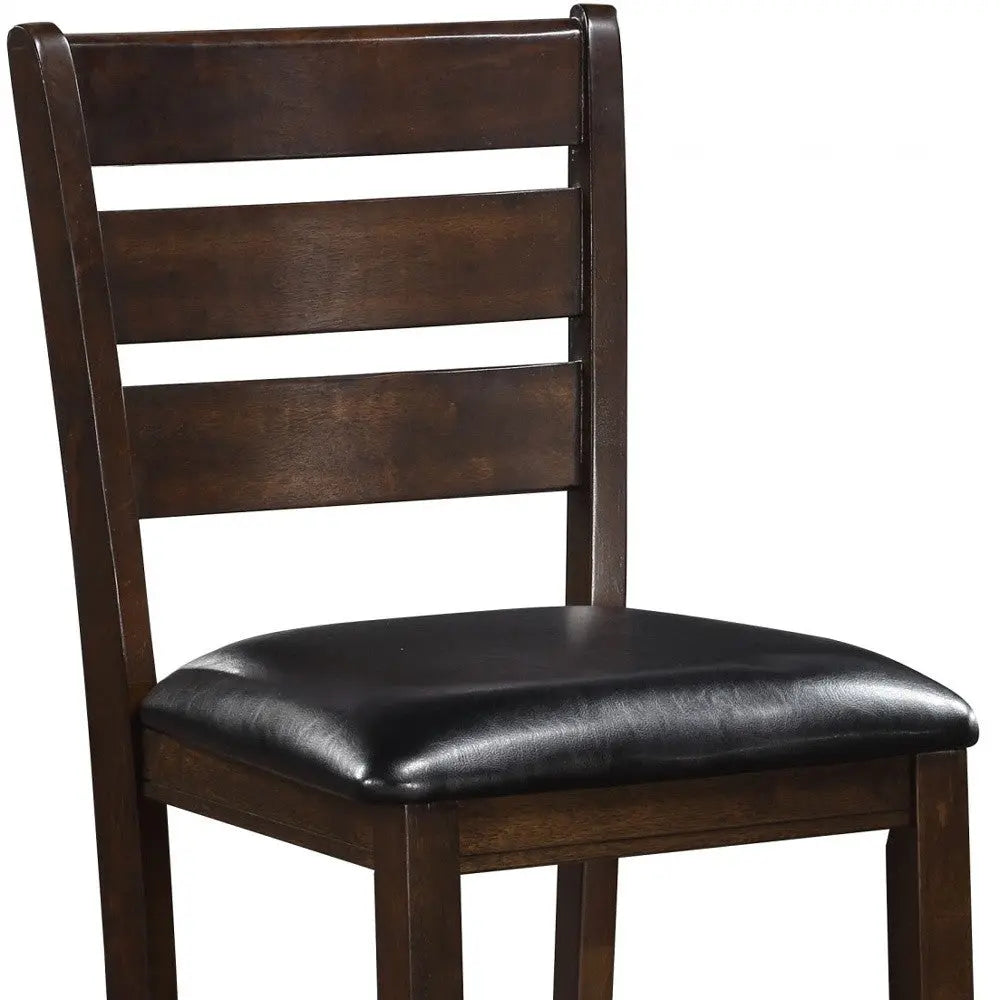 Set of Two 41" Black and Brown Faux Leather and Solid Wood Counter Height Bar Chairs Homeroots Living Room