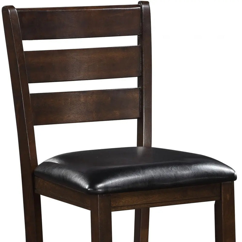 Set of Two 41" Black and Brown Faux Leather and Solid Wood Counter Height Bar Chairs Homeroots Living Room