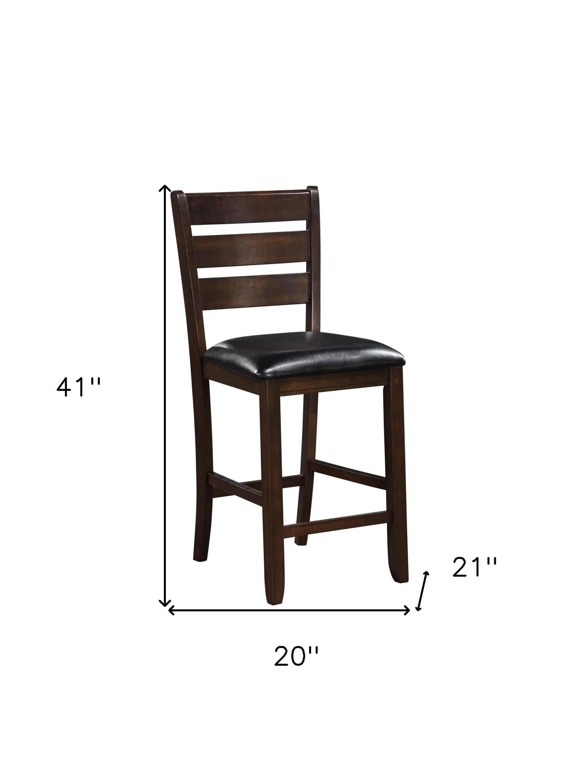 Set of Two 41" Black and Brown Faux Leather and Solid Wood Counter Height Bar Chairs Homeroots Living Room