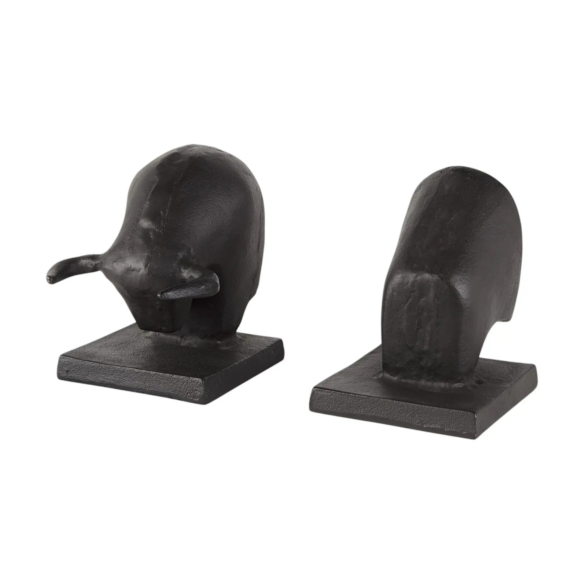 Set of Two 6" Black Metal Bull Decorative Bookends Homeroots Home Decor