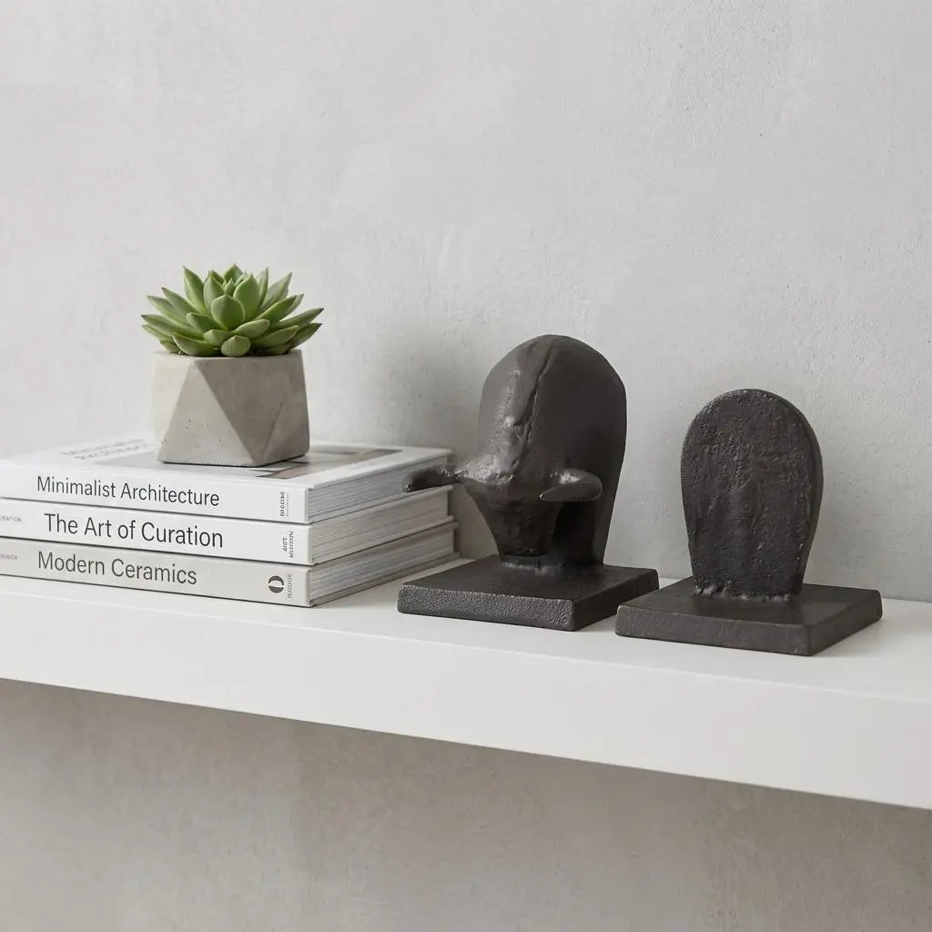 Set of Two 6" Black Metal Bull Decorative Bookends Homeroots Home Decor
