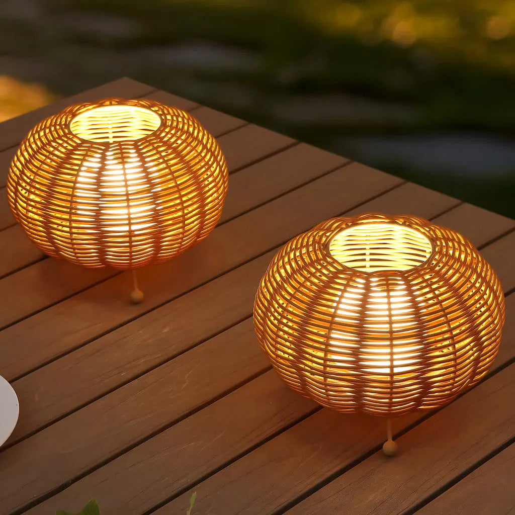 Set of Two 6" Brown Lantern USB Table Lamps With Globe Shades Homeroots Lighting